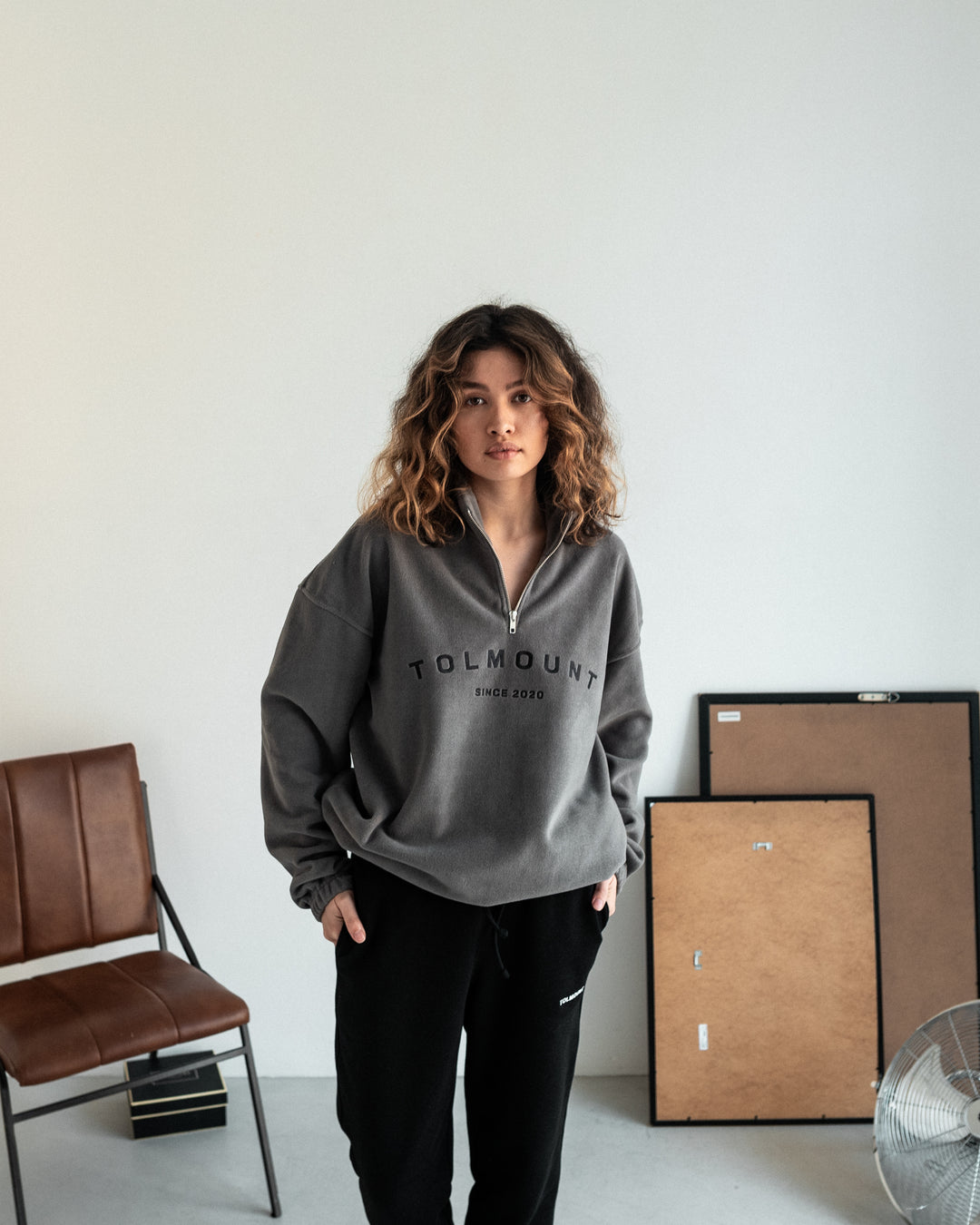 Fleece Grey Zipper Sweater Embroidered Fleece ½ Zip Sweater